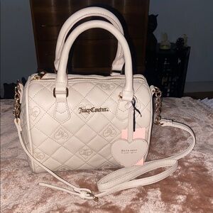 Beige Cream Quilted Fame Satchel